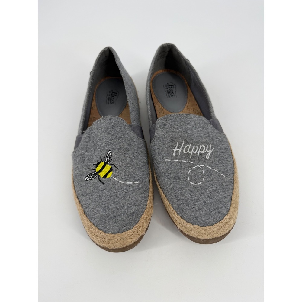 Bass Womens Espadrille Flats 8.5 Grey Bee Happy Casual Comfort Slip On